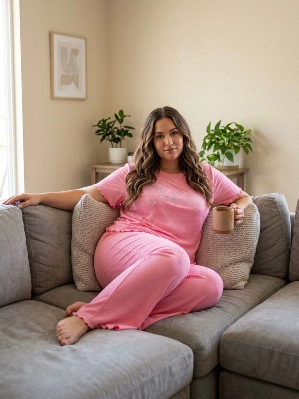 💖💎NWT Juicy Couture "JC Stretchy Ribbed Sleepwear 2pc Set” in Pretty Pout💋 1XL